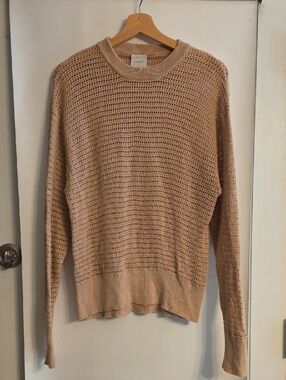 Varley Open-Knit Crewneck Sweater in Light Beige